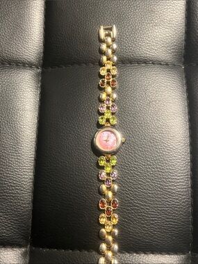 Vintage Marcel Drucker Pink Dial Multicolor gemstone Bracelet Watch